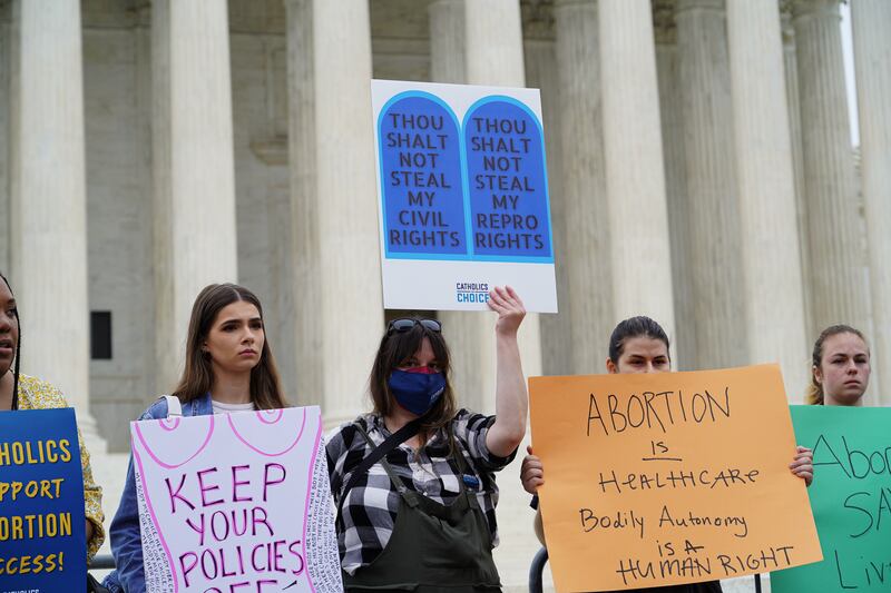 Pro-choice supporters gather in front of the Supreme Court. Willy Lowry / The National