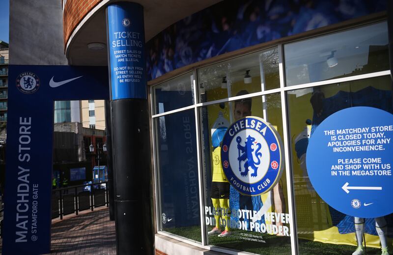 A merchandise store closed at Stamford Bridge. EPA
