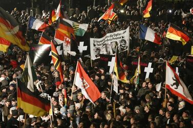 Supporters of anti-immigration movement Pegida at a demonstration in Dresden before the lockdown. Reuters