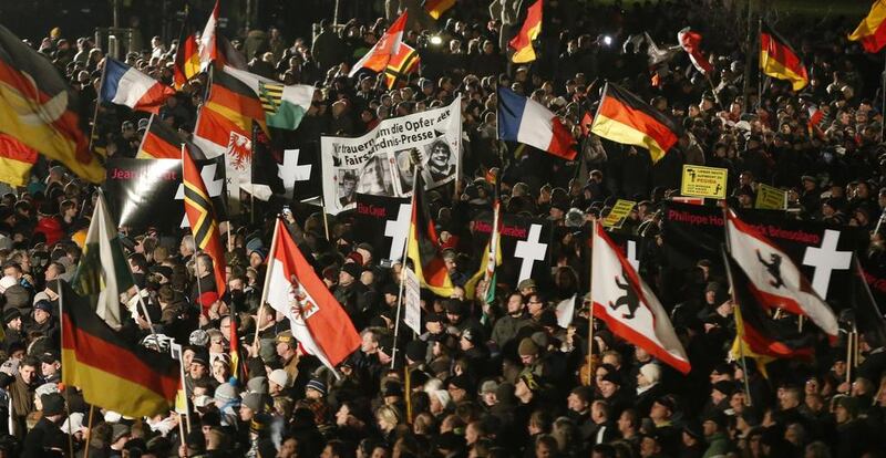 Supporters of anti-immigration movement Pegida at a demonstration in Dresden before the lockdown. Reuters