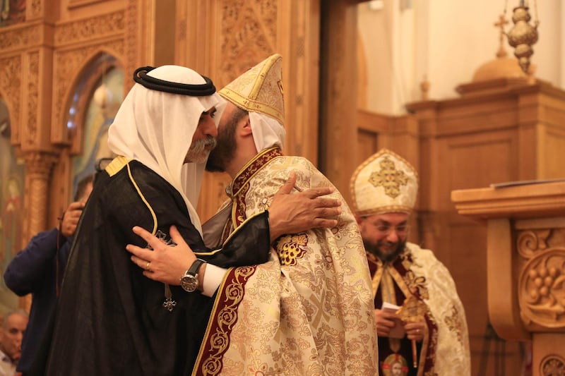 Sheikh Nahyan bin Mubarak Al Nahyan attends Christmas celebrations at St Anthony’s Orthodox Church in Abu Dhabi. Irene García León / The National.