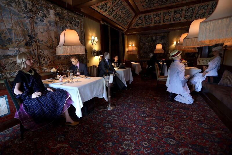 Mannequins are seated in the dining area of the Inn at Little Washington, a Michelin three star restaurant in the Virginia countryside. AFP