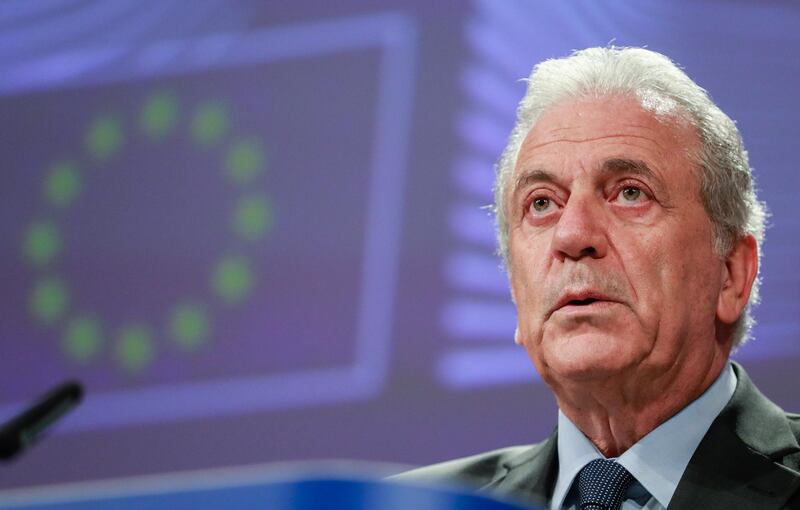 epa07207911 EU Commissioner for Migration and Home affairs Dimitris Avramopoulos gives a press conference on 'managing migration in all its aspects: Progress under the European Agenda on Migration' at the European Commission in Brussels, Belgium, 04 December 2018.  EPA/STEPHANIE LECOCQ