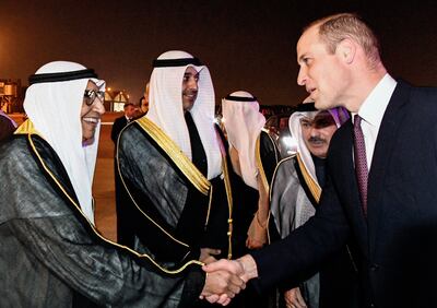 Ambassador Al Duwaisan welcomes Prince William at the beginning of his four-day visit to Kuwait and Oman in 2019. The Duke of Cambridge followed in the footsteps of Queen Elizabeth II and Prince Charles who have both visited the Gulf states. 