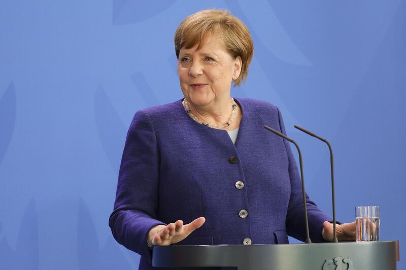 German Chancellor Angela Merkel at a press conference in Berlin, May 20. Clemens Bilan/ Getty