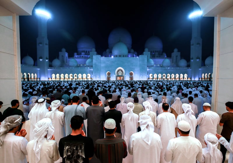 Thousands attended prayers at the Sheikh Zayed Grand Mosque in Abu Dhabi, to mark Laylat Al Qadr on Friday. All photos: Victor Besa / The National