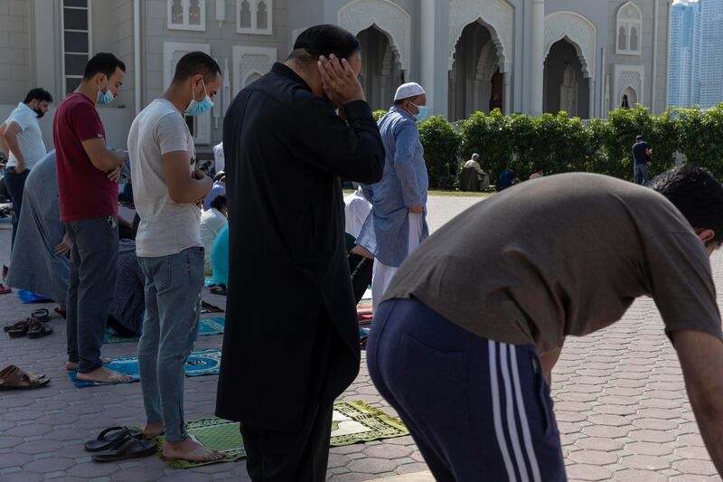 The midday prayer on Friday at 12:30pm in Sharjah at the Al Noor Mosque. Antonie Robertson / The National