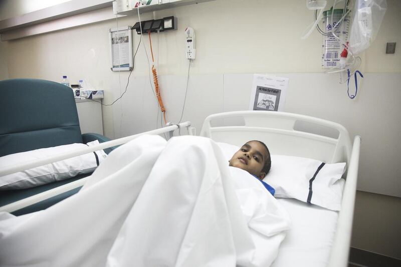 Ali Altaf, 8, is undergoing treatment at Dubai Hospital. The Indian boy’s family needs help to pay for the expensive live-saving bone marrow transplant abroad and are appealing for donations from the UAE public to help save his life. Lee Hoagland / The National