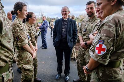 The Archbishop of Canterbury, the Most Rev Justin Welby, talking to personnel at RAF Brize Norton. Issue date: Monday January 1, 2024. BBC/Lambeth Palace/Jason Bye/PA Wire