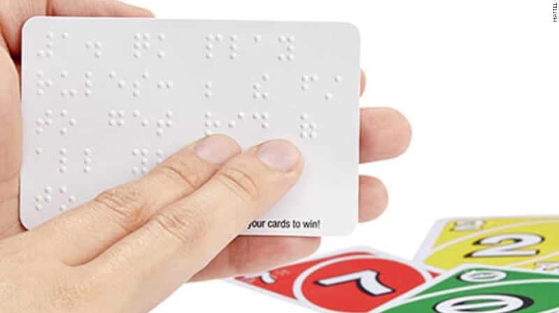 Popular card game Uno is now available to play in braille. Courtesy Mattel. 