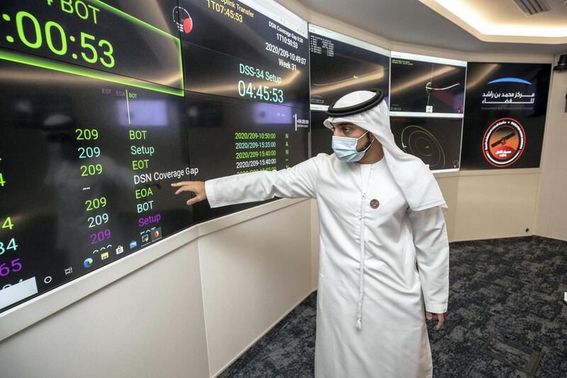 DUBAI, UNITED ARAB EMIRATES. 27 JULY 2020. MBRSC headquarters in Al Khawaneej. One week today since the Hope probe launched to Mars. Zakareyya Al Shamshi
Deputy Manager of Mission Operation. (Photo: Antonie Robertson/The National) Journalist: Sarwat Nasir. Section: National.