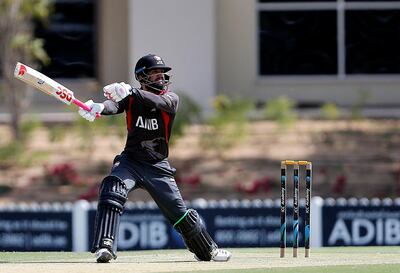 Dubai, March, 16, 2019: Rohan Musthafa of UAE in action during their match against USA in the T20 match at the ICC Academy in Dubai. Satish Kumar/ For the National / Story by Paul Radley