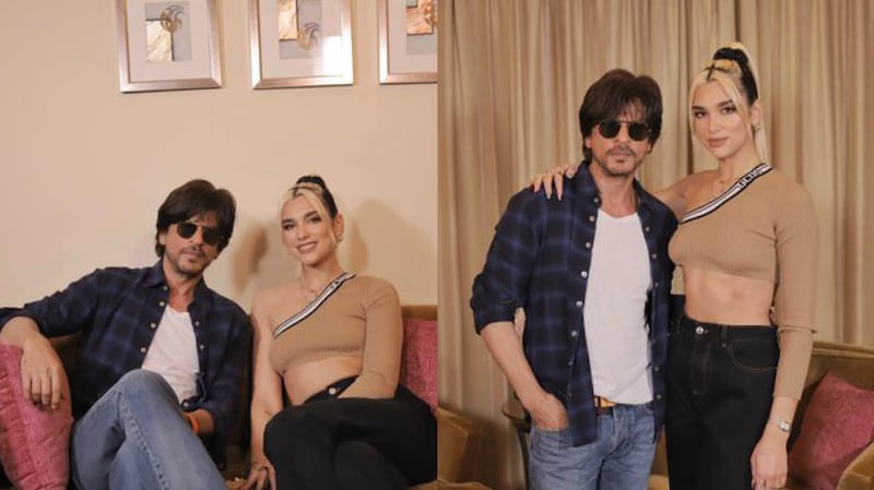 Dua Lipa with Shah Rukh Khan in Mumbai. Twitter / Shah Rukh Khan 