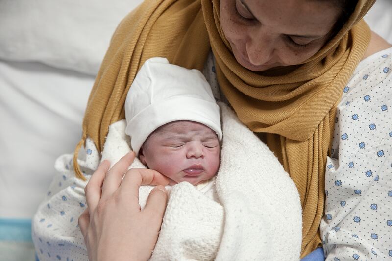 Manar with her baby Luna in the MSF birth centre at Rafic Hariri University Hospital in Beirut, Lebanon