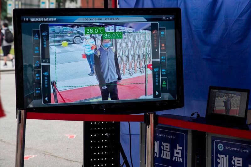 A display screen of a temperature-monitoring camera.  AFP