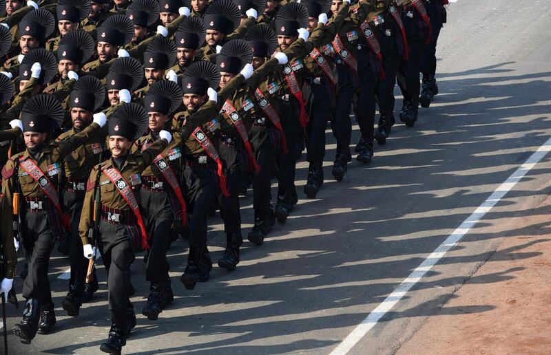 An Indian army contingent marches during the Republic Day parade in New Delhi. AFP