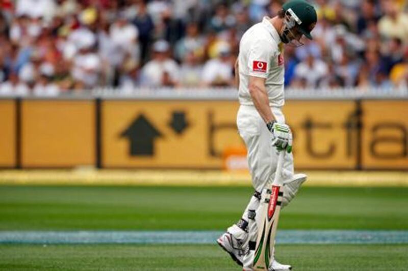 Australia's Shaun Marsh reacts as he leaves the field after being dismissed by India's Umesh Yadav during the first day of the first cricket test match, at the Melbourne Cricket Ground December 26, 2011.     REUTERS/Tim Wimborne     (AUSTRALIA - Tags: SPORT CRICKET)
Picture Supplied by Action Images