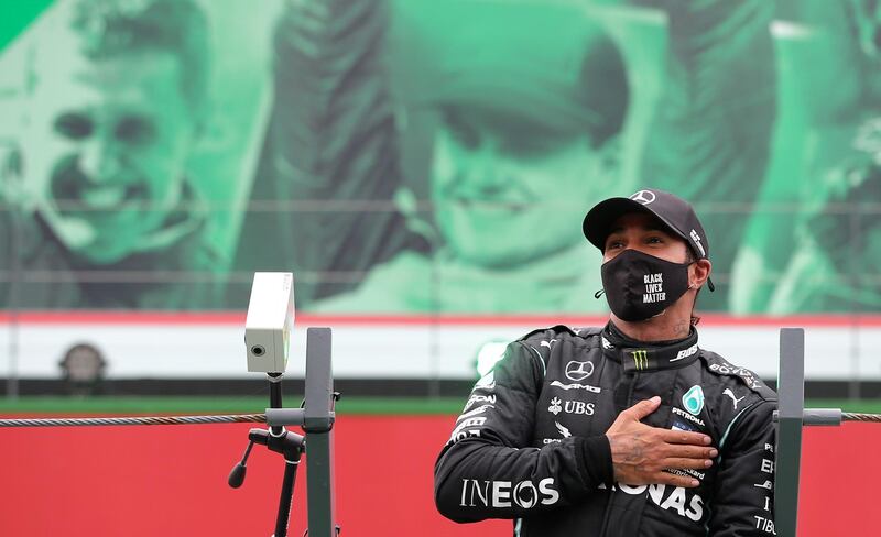 Mercedes driver Lewis Hamilton after winning the Portuguese Grand Prix  on Sunday and breaking Michael Schumacher's record for race victories. October 25