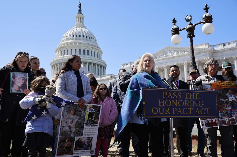 Senator Kirsten Gillibrand addresses a news conference about military burn pits legislation outside the US Capitol in March. Getty Images / AFP
