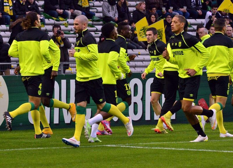 Nantes players shown before their win against Bordeaux in Ligue 1 on Saturday. Georges Gobert / AFP / December 13, 2014 