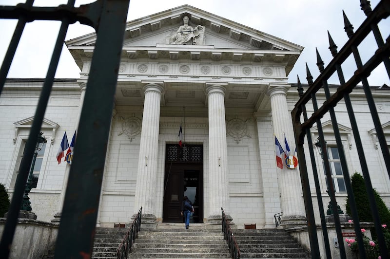 A picture taken in Blois on June 14, 2018, shows the entrance of the courthouse as the parents of a girl disappeared in 1987 are to be brought before the investigation judge following the re-opening of the so-called "Disparue de l'A10" case.  The case of an unidentified girl found dead and mutilated in a ditch of the A10 motorway near Blois in August 1987 was relaunched thirty years later in 2017 after a DNA sample from one of the brothers in another case and which allowed to identify the parents. The parents were placed in police custody for murder, body concealment, and usual violence against a minor under 15. / AFP / GUILLAUME SOUVANT
