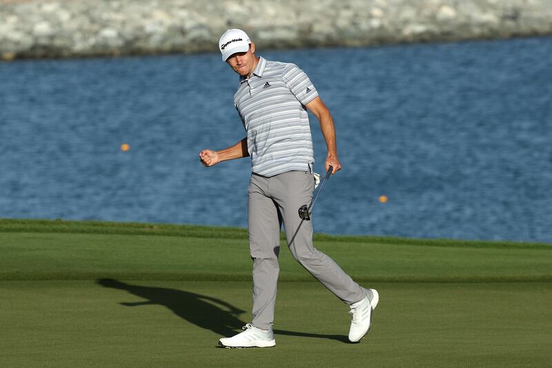 Nicolai Hojgaard punches the air after winning the Ras Al Khaimah Championship. Getty