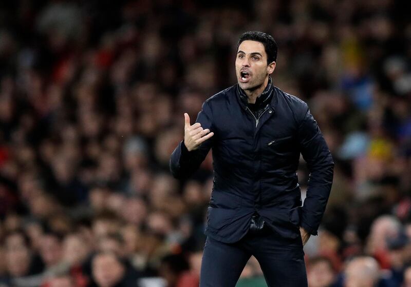 Mikel Arteta shouts out from the touchline  against Everton. AP