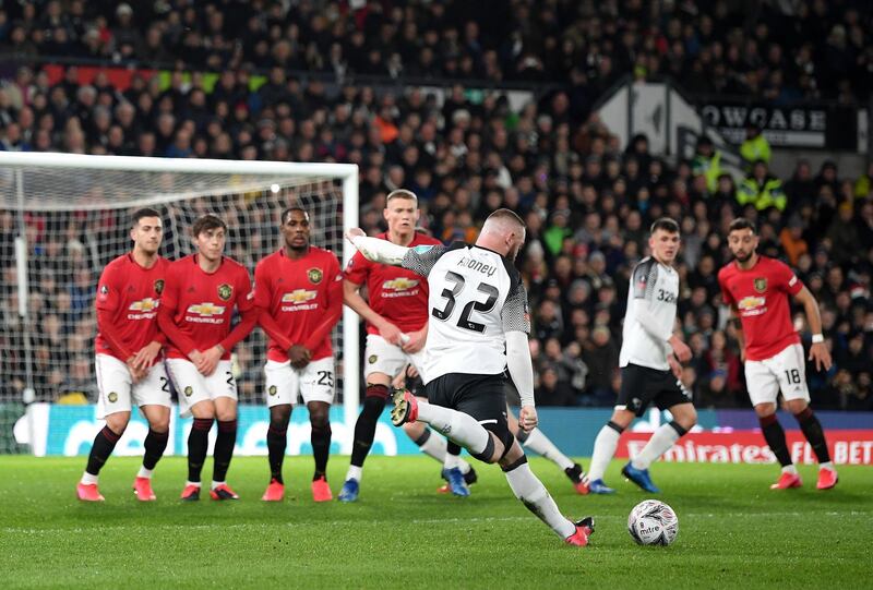 Wayne Rooney went close with two free-kicks for Derby on Thursday night. Getty