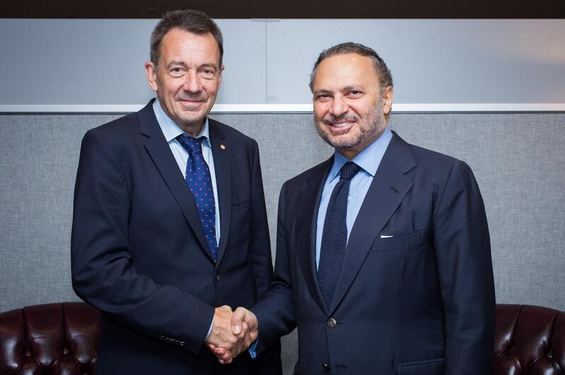 Anwar Gargash, UAE Minister of State for Foreign Affairs, with President of the International Committee of the Red Cross, ICRC, Peter Maurer. Wam