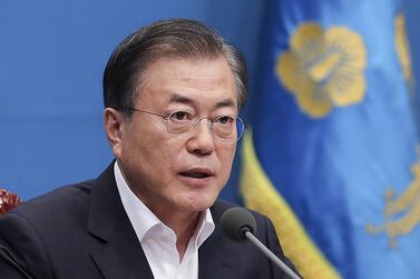 South Korean President Moon Jae-in attends a meeting regarding Japan's decision to remove South Korea from a "whitelist" of favoured export partners Friday. Photo: South Korean Presidential Blue House