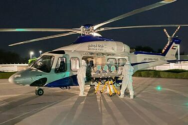 The patient was taken from Delma Island to Abu Dhabi on an air amublance. Courtesy Abu Dhabi Police