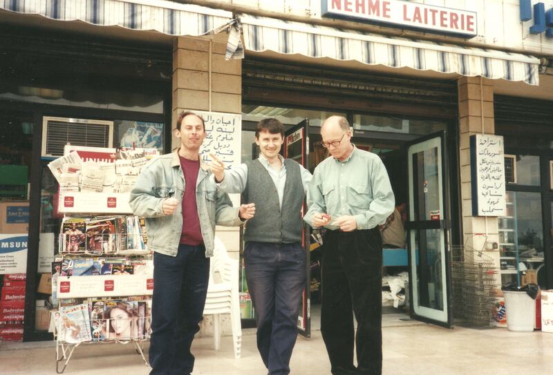 Gareth Smyth (C) in Shtoura, Bekaa Valley, Lebanon 1997. Photo: Khaled Yacoub Oweis