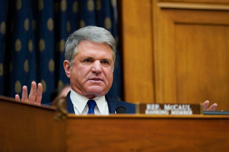 Michael McCaul, a Republican representative from Texas, questions Secretary of State Antony Blinken during a House Foreign Affairs Committee hearing in Washington. AP