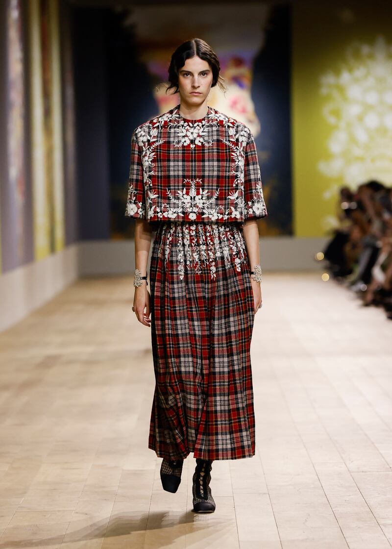 Dark tartan was softened with delicate floral patterns.