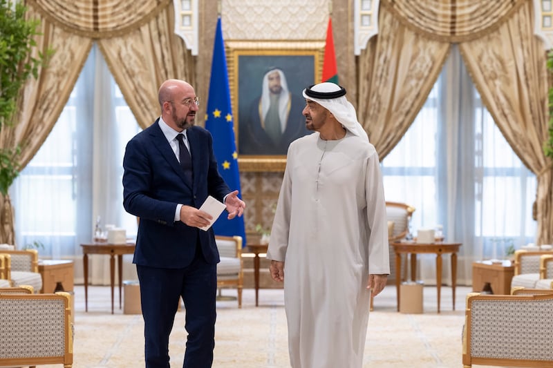 The two met during a reception at Qasr Al Watan in Abu Dhabi. 