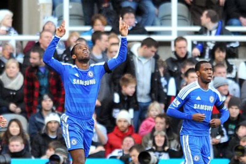 Didier Drogba, left, was celebrating scoring Chelsea's first goal on Saturday, but his days at Stamford Bridge may be numbered.