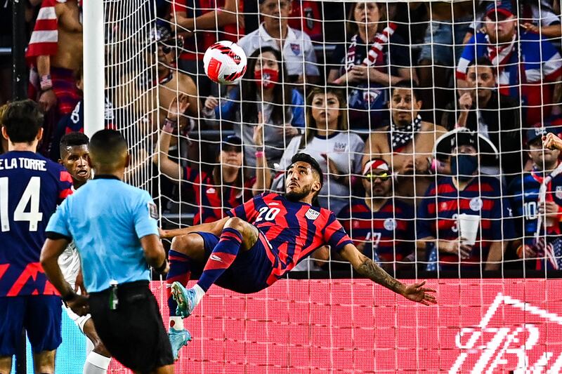 USA's Jesus Ferreira goes for the spectacular against Panama. AFP