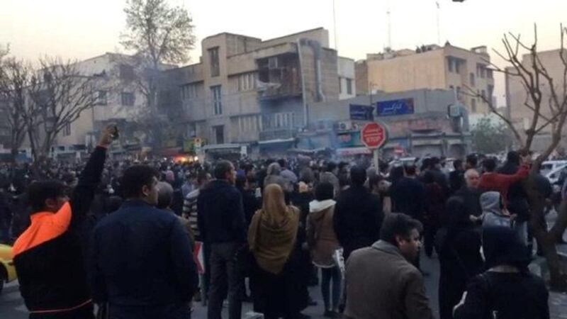 People protest in Tehran on December 30, 2017 in this still image from a video obtained by Reuters. Reuters