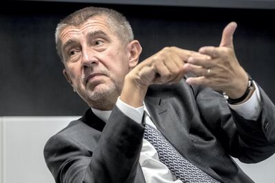 Andrej Babis, billionaire and leader of the ANO party, gestures as he speaks during an interview in Prague, Czech Republic, on Tuesday, Sept. 26, 2017. Babis, who is likely to become the next Czech prime minister, wants to expand the country’s nuclear energy capacity without the help of foreign investors. Photographer: Martin Divisek/Bloomberg