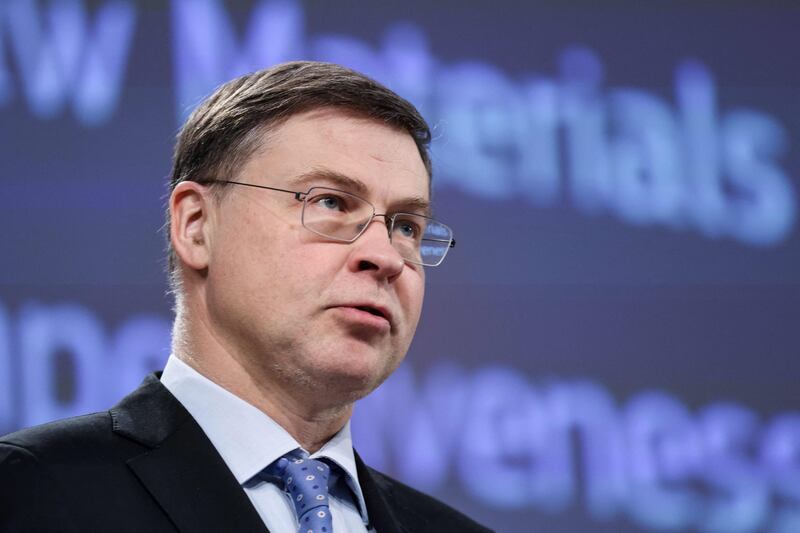 European Commission Vice President Valdis Dombrovskis speaks during a press conference at EU headquarters in Brussels. AFP
