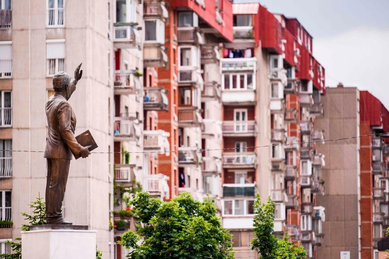 The statue of former US President Bill Clinton at a boulevard named after him, in Pristina, Kosovo, June 23. Armend Nimani / AFP