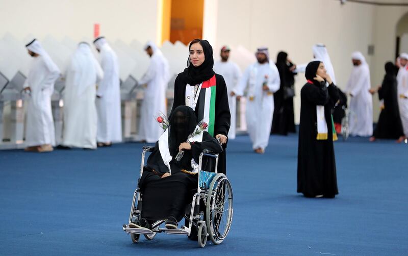 RAK,  UNITED ARAB EMIRATES , OCTOBER 5 – 2019 :- One of the voter after casting her vote for the FNC elections held at the RAK Exhibition Center in Ras Al Khaimah. ( Pawan Singh / The National ) For News. Story by Ruba