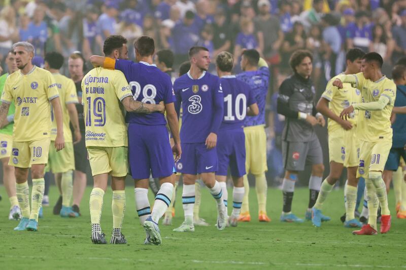 Chelsea and Club America players following the pre-season friendly match at Allegiant Stadium. Getty
