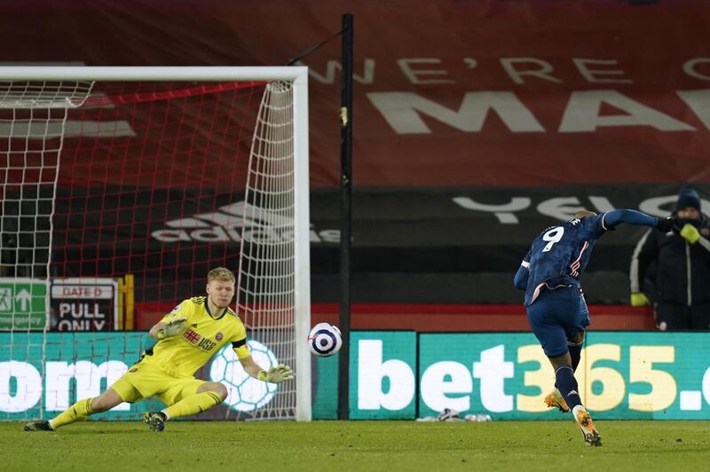 Alexandre Lacazette slots home Arsenal's third goal in a 3-0 win. EPA