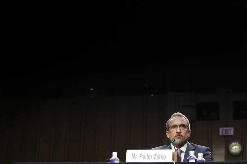 Mr Zatko speaks to senators about security at Twitter. Getty Images / AFP