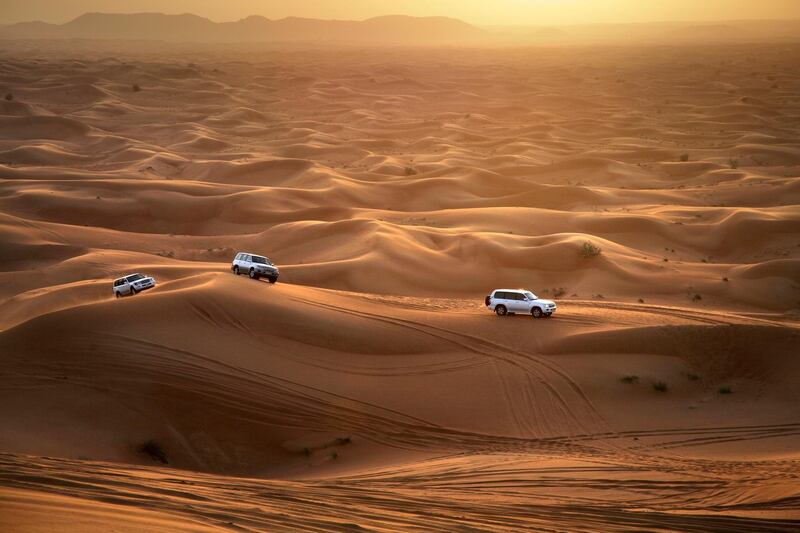 Although it's great fun for tourists and locals alike, dune bashing in Dubai is slowly wrecking the once-pristine deserts around the city. Getty Images