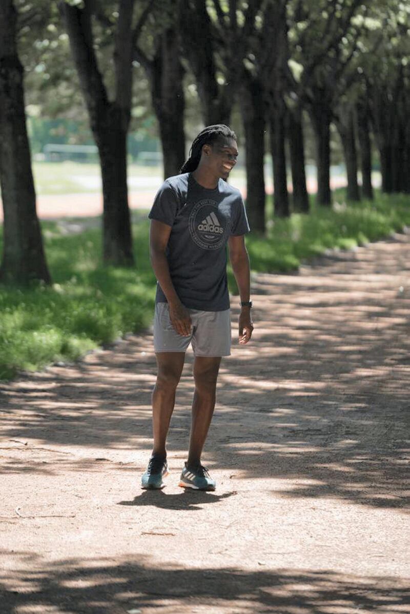 Al Hilal striker Bafetimbi Gomis takes part in training drills. Credit: Courtesy Adidas

