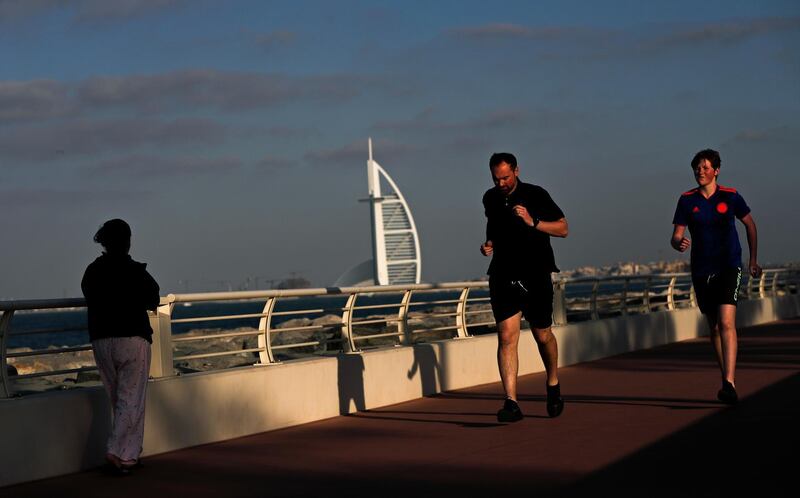 The number of joggers has increased steadily along Dubai's Palm Jumeirah island in recent months. EPA