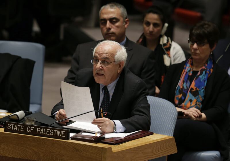 The Permanent Observer of Palestine to the United Nations, Riyad Mansour, speaks at a UN Security Council. (Peter Foley / EPA)