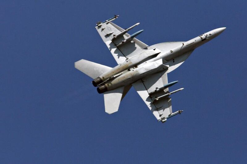 A US navy Boeing F/A-18F Super Hornet strike aircraft. Canada is in talks with jet makers including Boeing as it looks to upgrade its fleet of fighter jets. Dibyangshu Sarkar / AFP